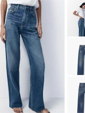 Zara High-Rise Wide Leg Women's Jeans - Blue
